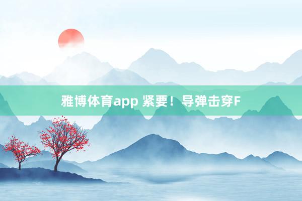 雅博体育app 紧要！导弹击穿F