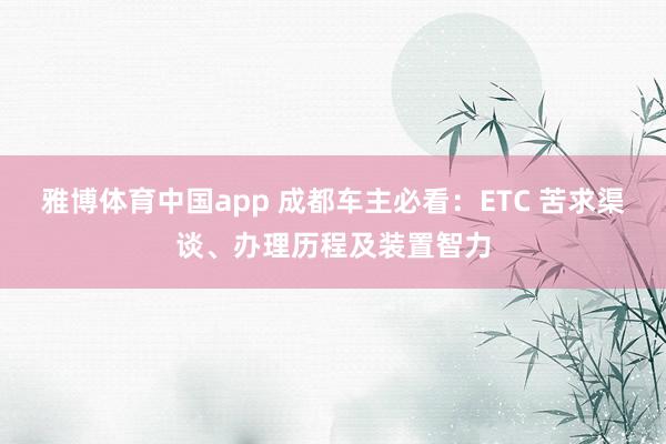 雅博体育中国app 成都车主必看：ETC 苦求渠谈、办理历程及装置智力