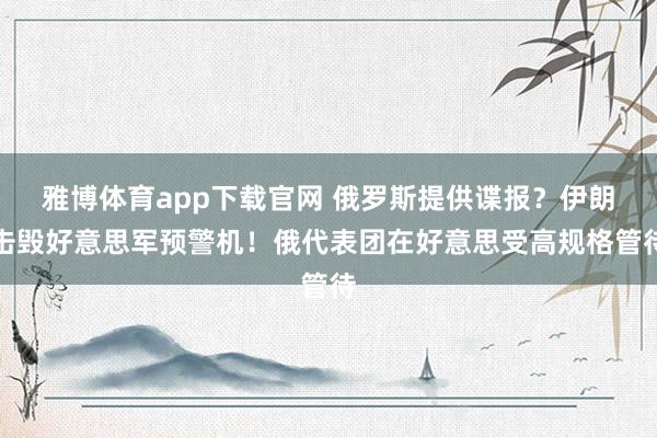 雅博体育app下载官网 俄罗斯提供谍报？伊朗击毁好意思军预警机！俄代表团在好意思受高规格管待