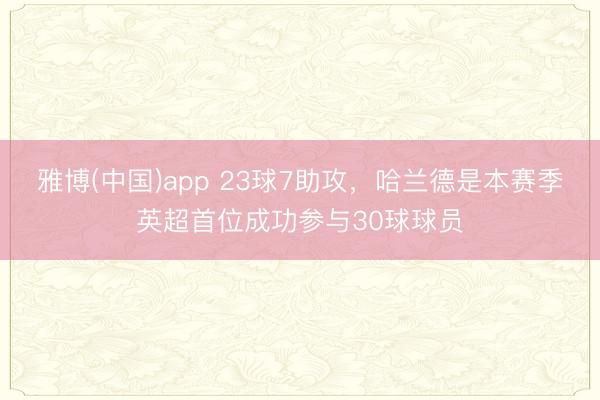 雅博(中国)app 23球7助攻，哈兰德是本赛季英超首位成功参与30球球员