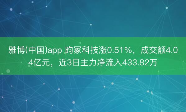雅博(中国)app 昀冢科技涨0.51%，成交额4.04亿元，近3日主力净流入433.82万