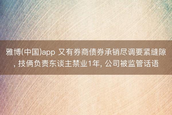 雅博(中国)app 又有券商债券承销尽调要紧缝隙， 技俩负责东谈主禁业1年， 公司被监管话语