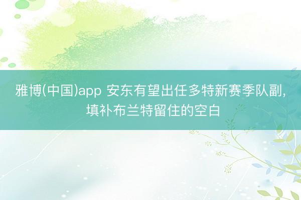 雅博(中国)app 安东有望出任多特新赛季队副， 填补布兰特留住的空白