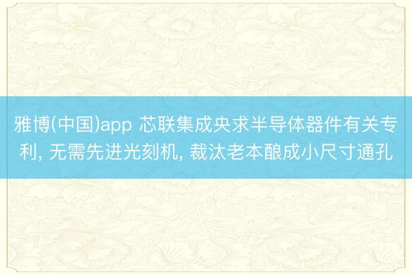 雅博(中国)app 芯联集成央求半导体器件有关专利， 无需先进光刻机， 裁汰老本酿成小尺寸通孔