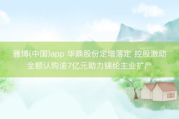 雅博(中国)app 华鼎股份定增落定 控股激动全额认购逾7亿元助力锦纶主业扩产
